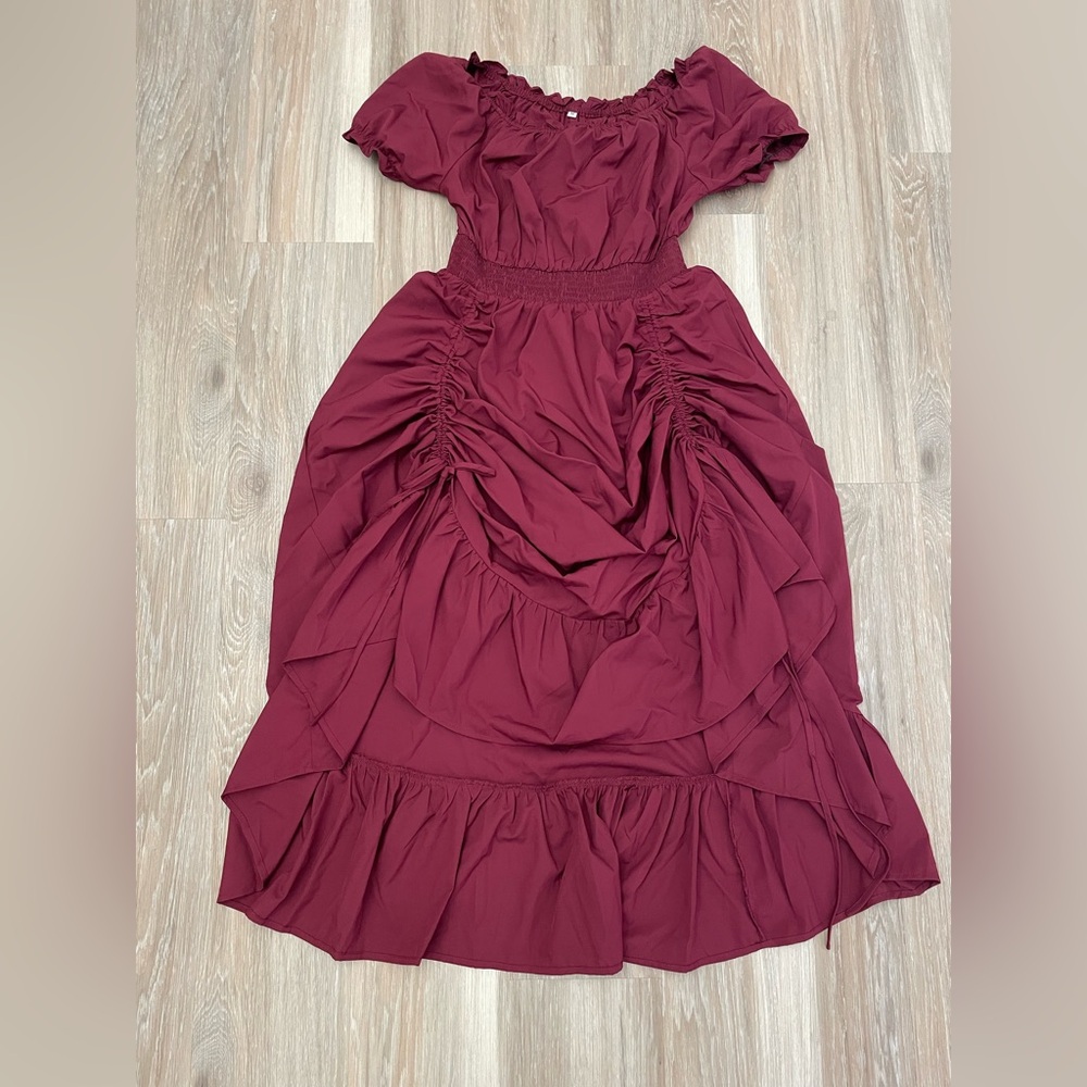 Renaissance Burgundy Ruched Dress